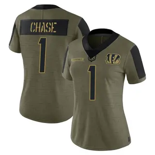 Cincinnati Bengals Women's Ja'Marr Chase Limited 2021 Salute To Service Jersey - Olive