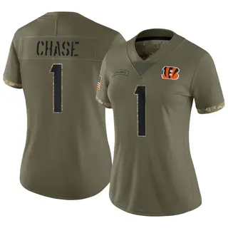 Cincinnati Bengals Women's Ja'Marr Chase Limited 2022 Salute To Service Jersey - Olive